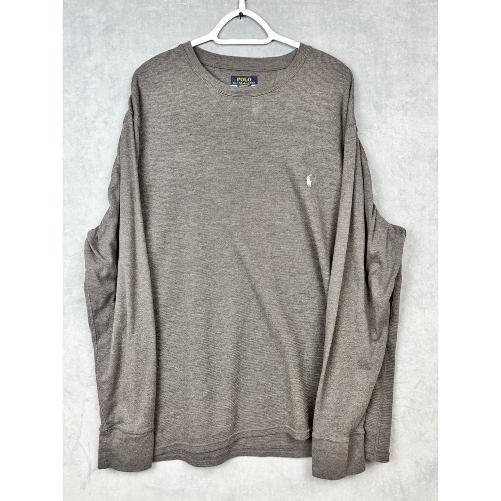 Polo Ralph Lauren Mens 3XL Gray Waffle Knit Thermal Long Sleeve Pony Logo Shirt